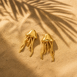 SALVE Jellyfish Beach Gold Earrings featuring delicate jellyfish-shaped design with gold finish, stylish and lightweight accessory.