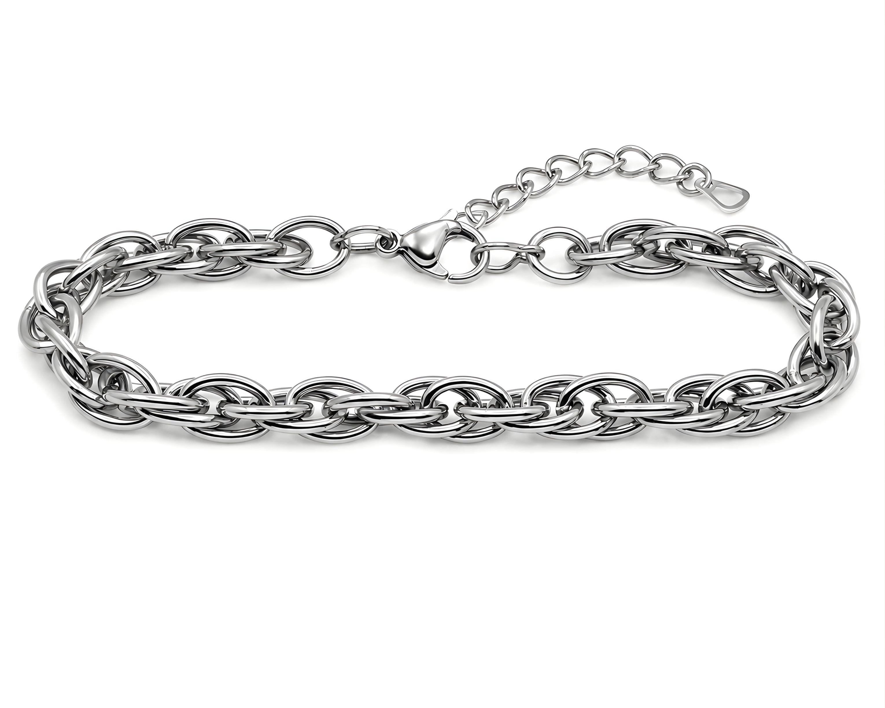 Men's silver cross link bracelet by Salve featuring polished metal links and a sleek, modern design.