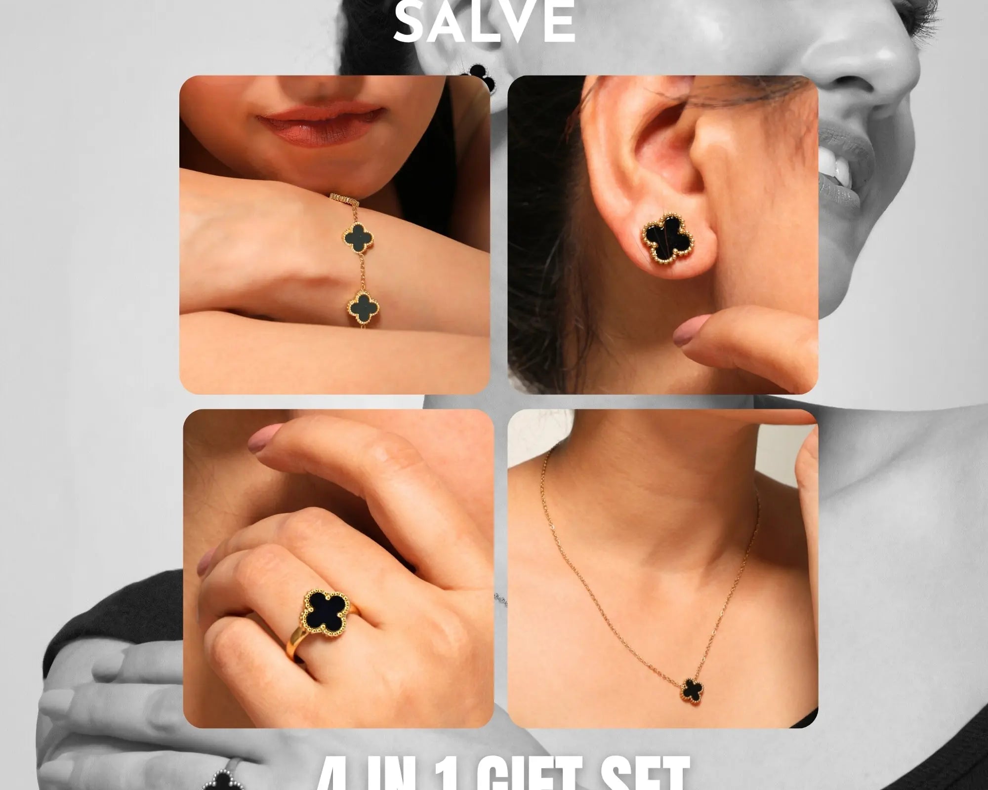 Salve Black Clover Necklace Set of 4 - Salve
