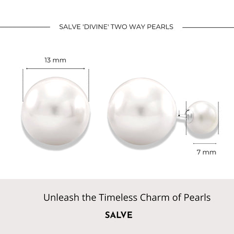 Salve ‘Divine’ Brilliant Lustre White Pearl Stud Earrings |  Double Sided Big Pearl Studs