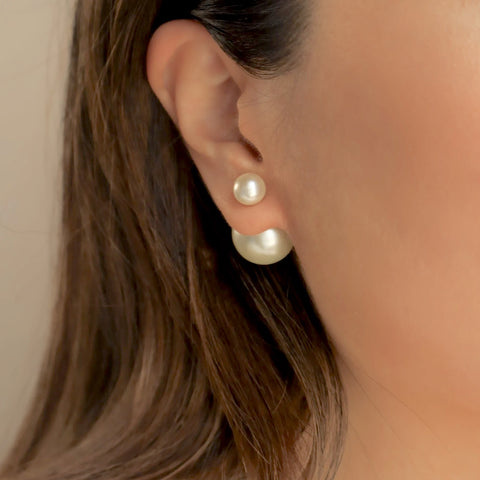 Salve ‘Divine’ Brilliant Lustre White Pearl Stud Earrings |  Double Sided Big Pearl Studs