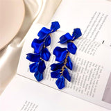 Salve ‘Floral’ Royal Blue Flower Petal Contemporary Dangle Drop Earrings | Statement, Hanging, Long Chandelier Festive Earrings