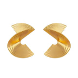 Salve Contemporary Twisted Fan Gold Stud Earrings for Women