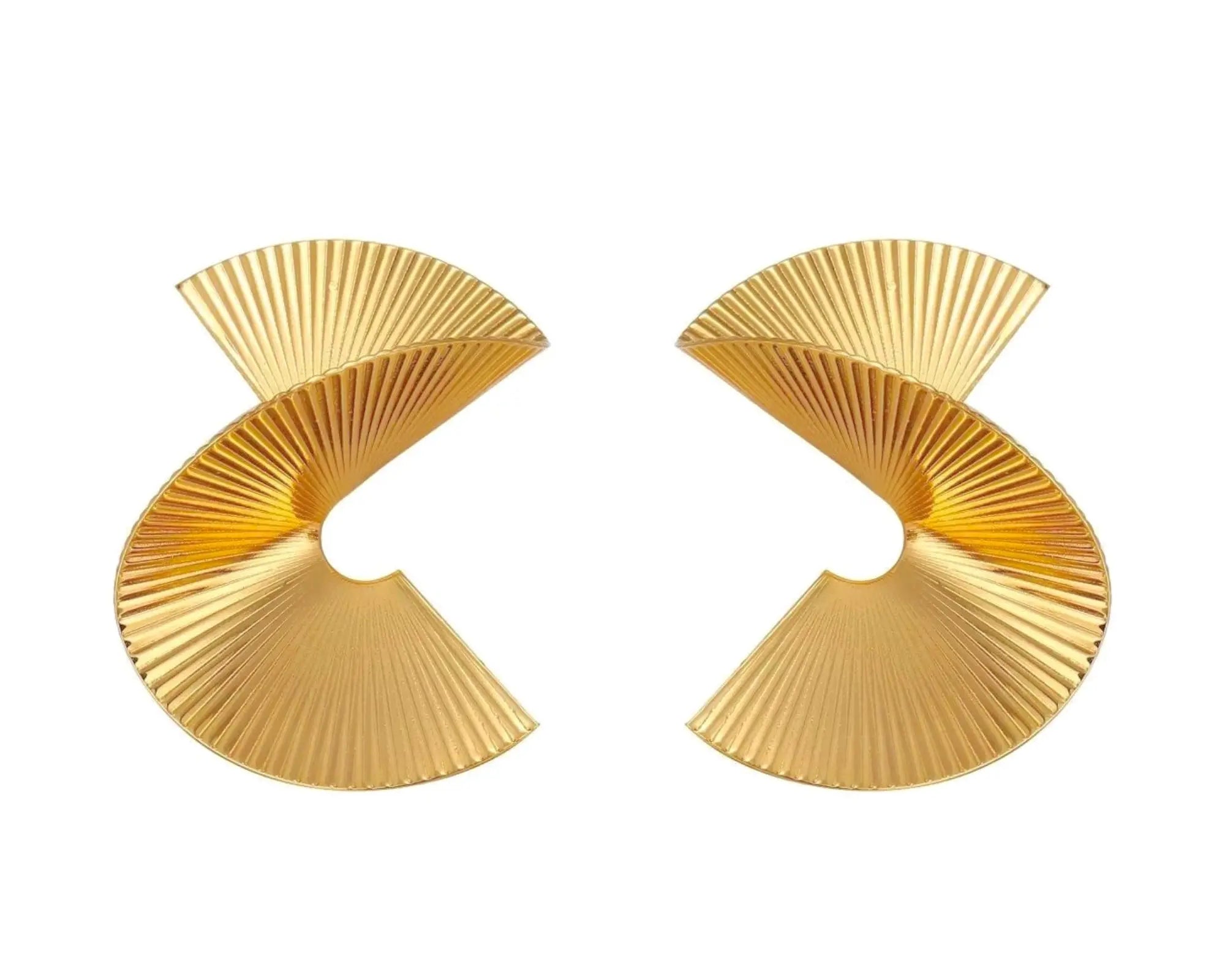 Salve Contemporary Twisted Fan Gold Stud Earrings for Women - Salve