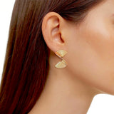 Salve Contemporary Twisted Fan Gold Stud Earrings for Women