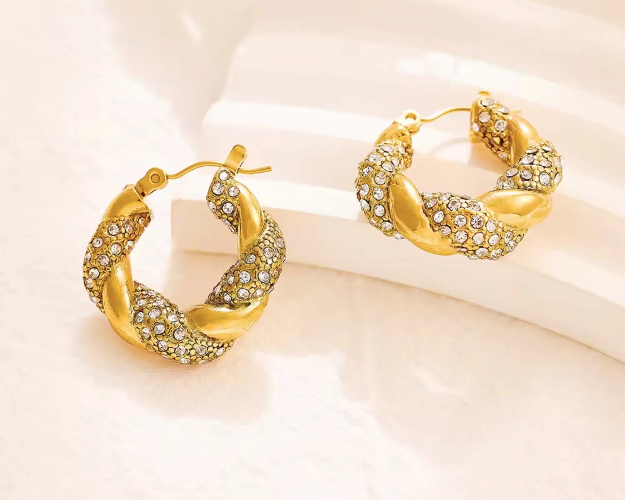 Salve Twisted CZ Chunky Gold Hoops - Salve