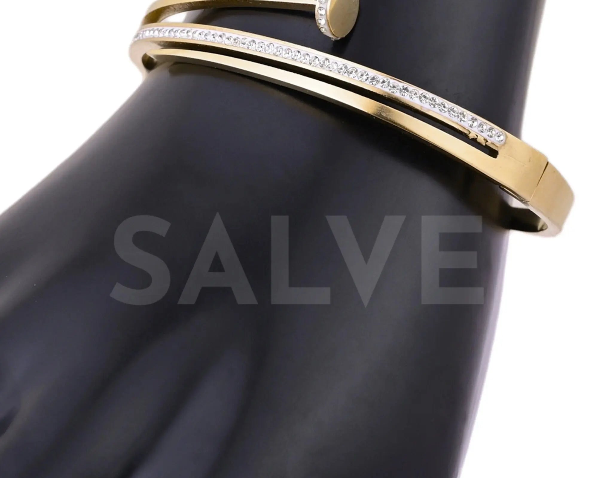 Salve Zirconia Studded Gold Nail Bracelet - Salve