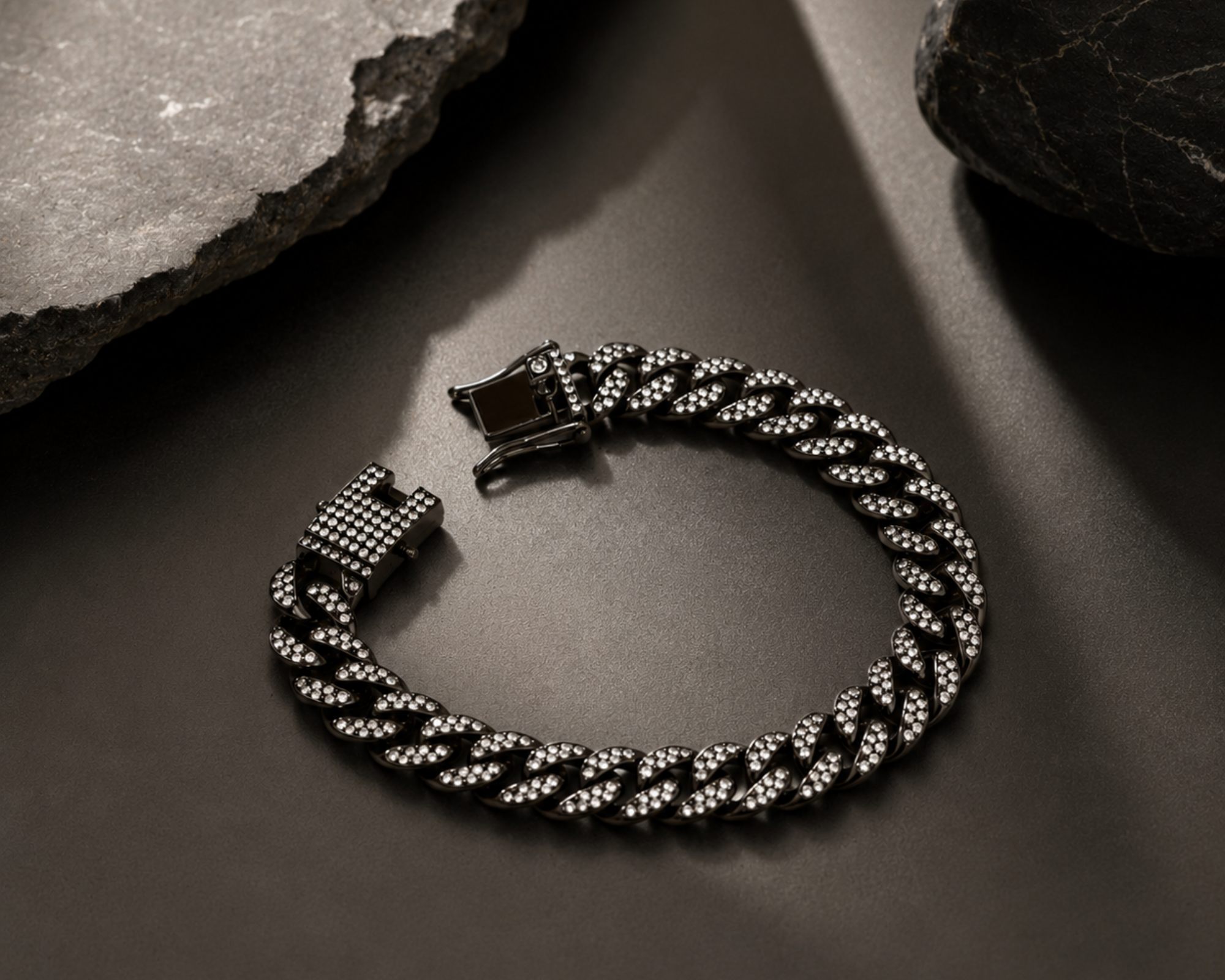 Men's 13mm Cuban CZ bracelet by SALVE featuring bold, shiny links on a sleek jewelry design.