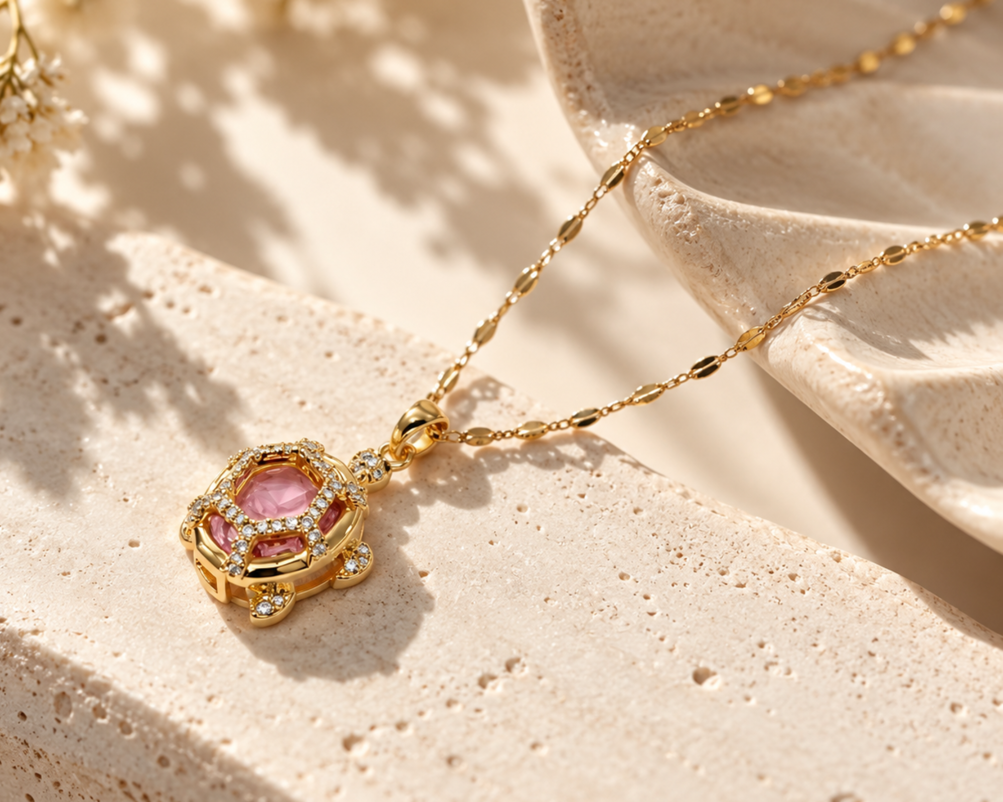 Baby Pink CZ Turtle Pendant