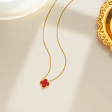 Salve Red Clover Dainty Pendant Necklace with Chain