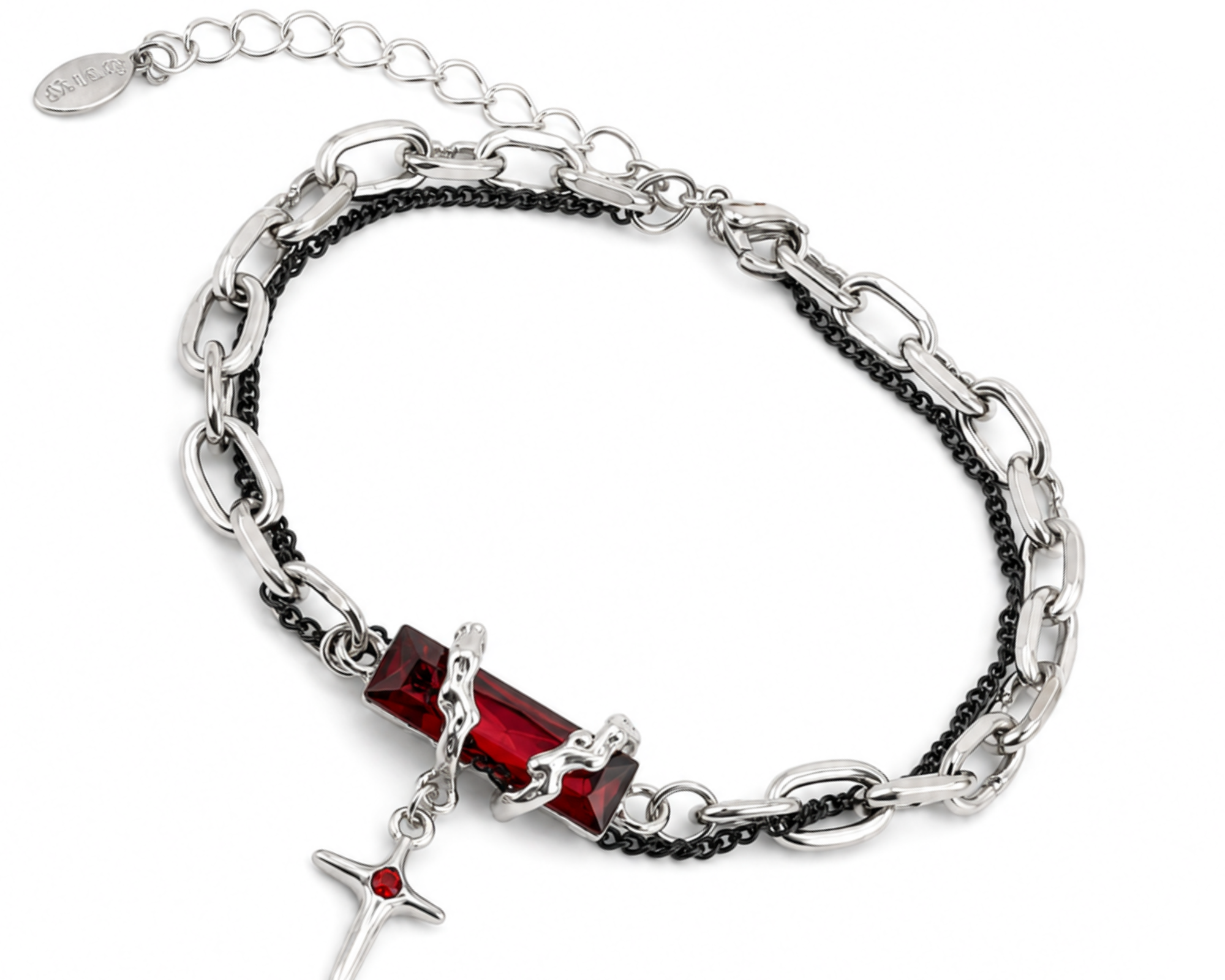 Salve men's crimson cross bracelet featuring a metal cross pendant on a leather strap, stylish religious jewelry accessory