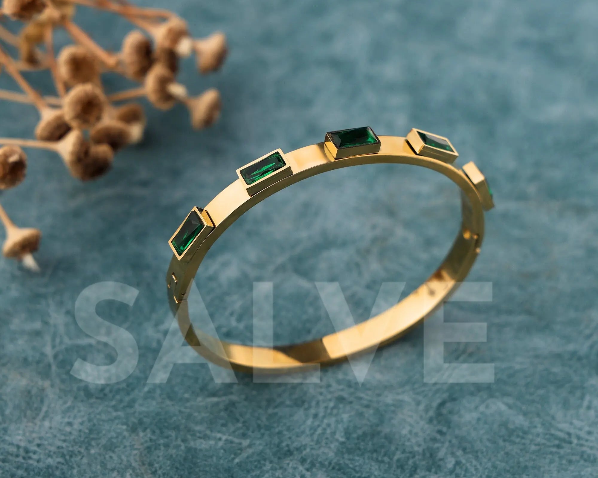Salve Emerald Green Gold-Toned Bracelet - Salve