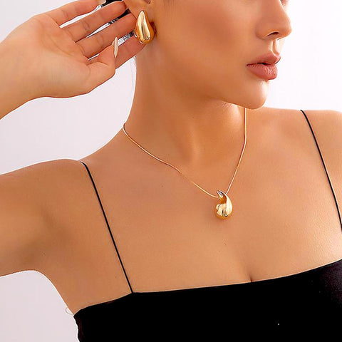 Salve ‘Sleek’ Bottega-Inspired Anti-Tarnish Teardrop Earrings Pendant Set | Stainless Steel, Celebrity Inspired, Fashion Jewellery Combo