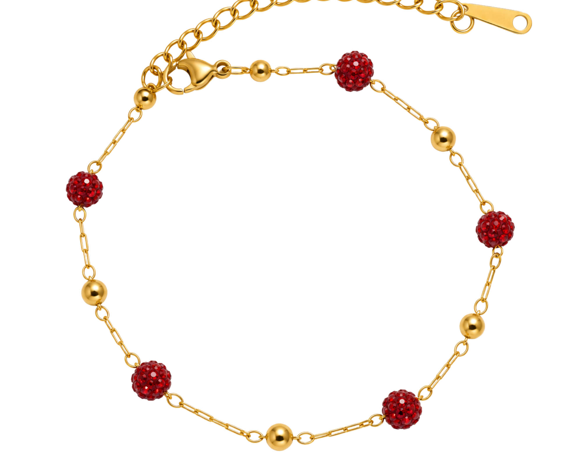 Salve red crystal anti-tarnish bracelet featuring vibrant red crystals and a sleek bracelet design, perfect for stylish accessories.