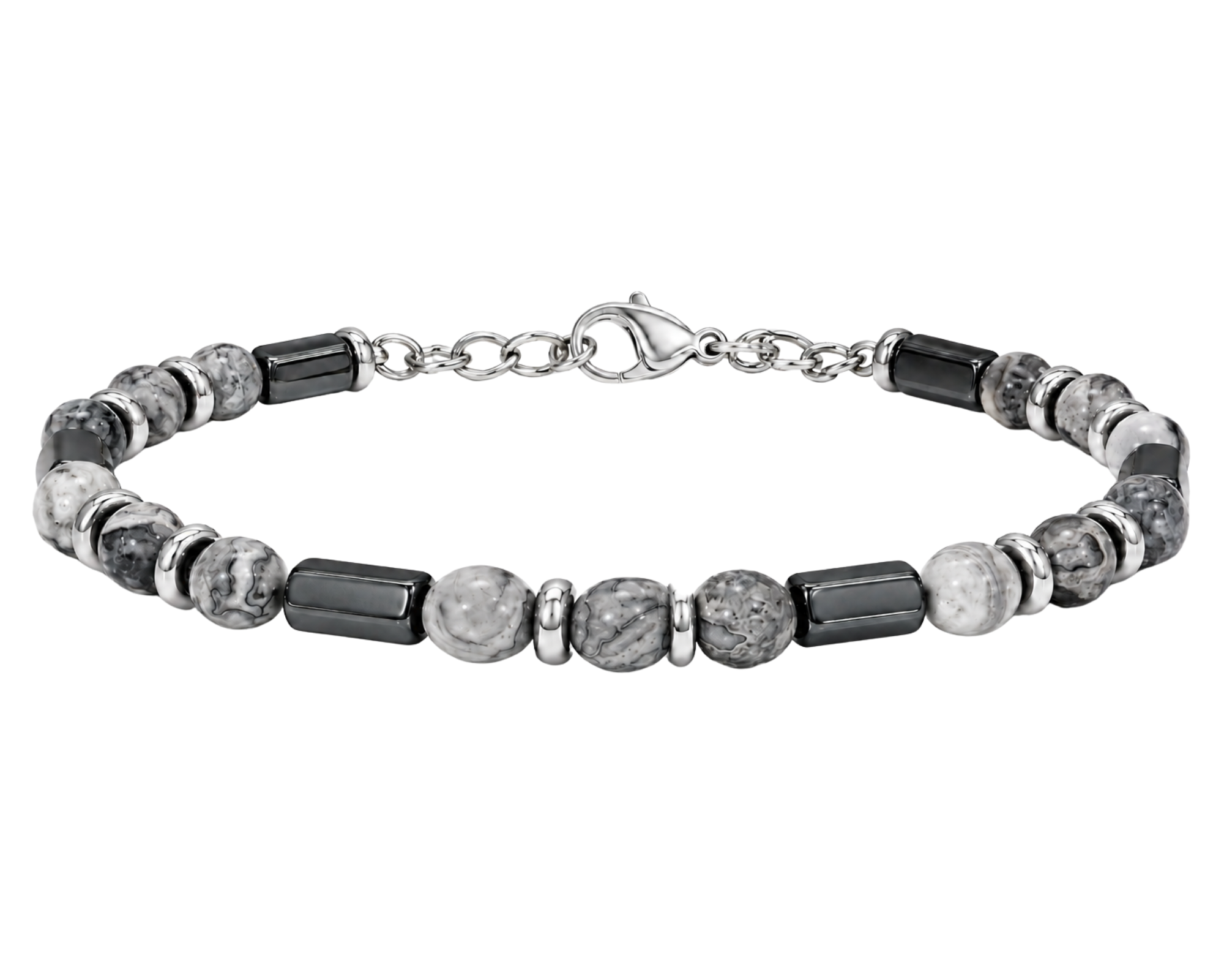 Salve beaded stone hand bracelet for men featuring natural stone beads and a stylish design on a neutral background.