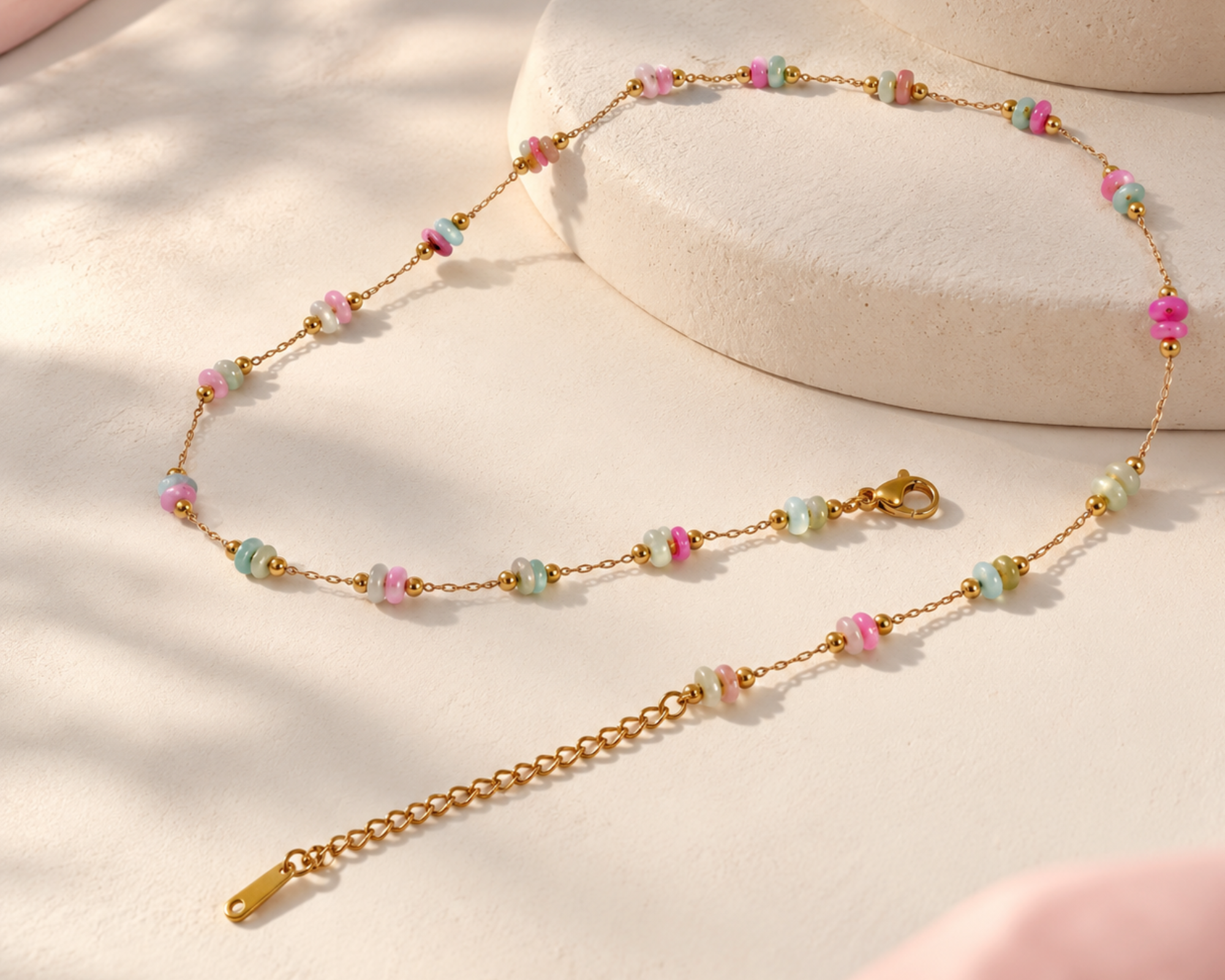 Gold-Toned Multicolour Beaded Necklace
