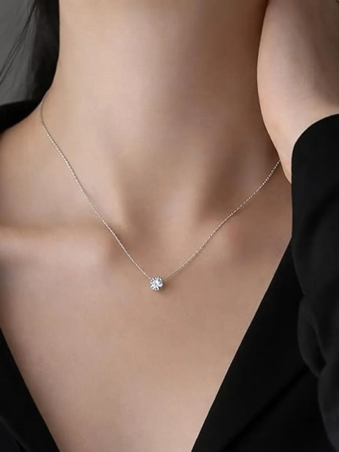 Salve Solitaire stone pendant necklace for women featuring a sleek, elegant design with a central gemstone and silver chain.