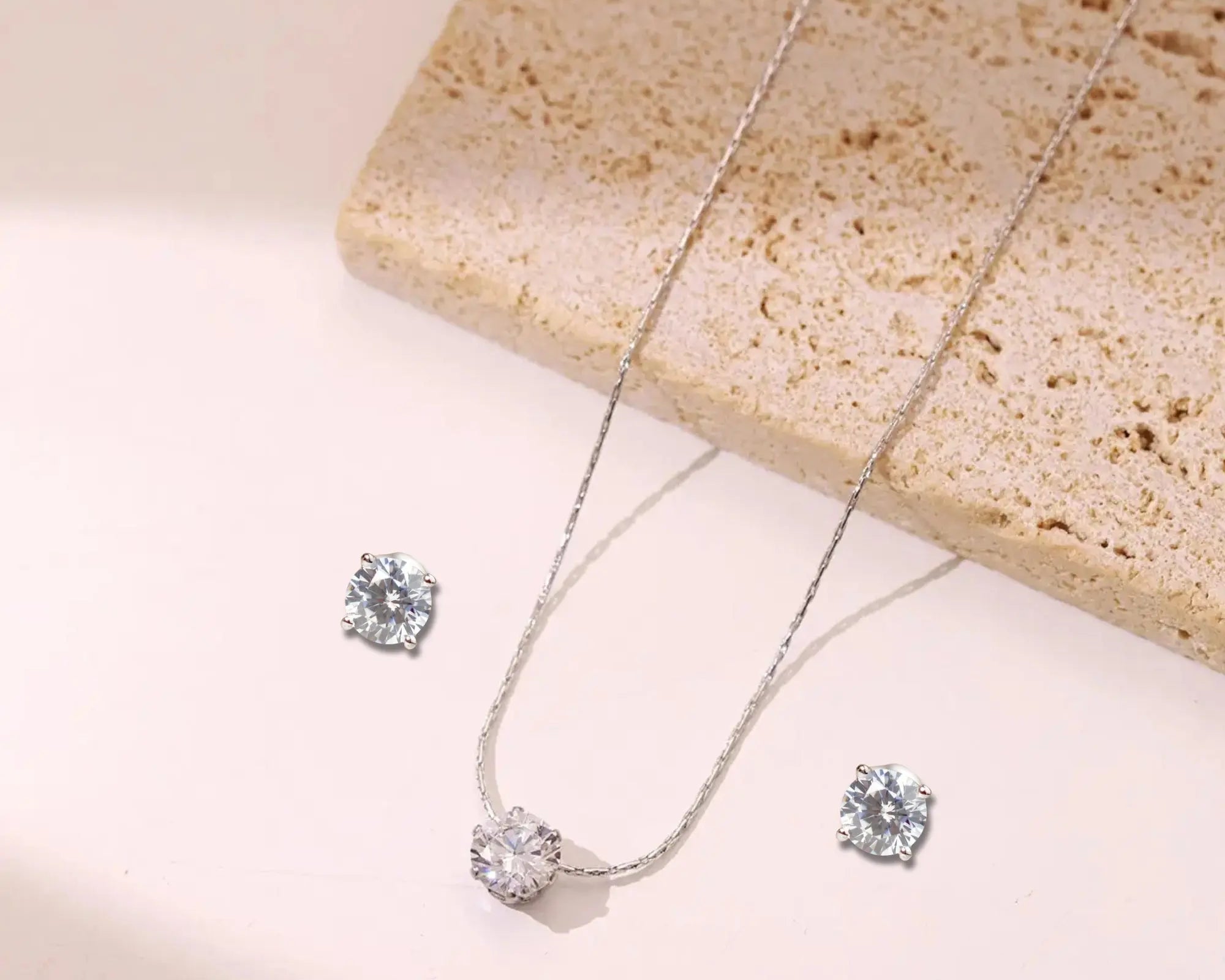 Salve Silver-Toned Solitaire Pendant Set - Salve