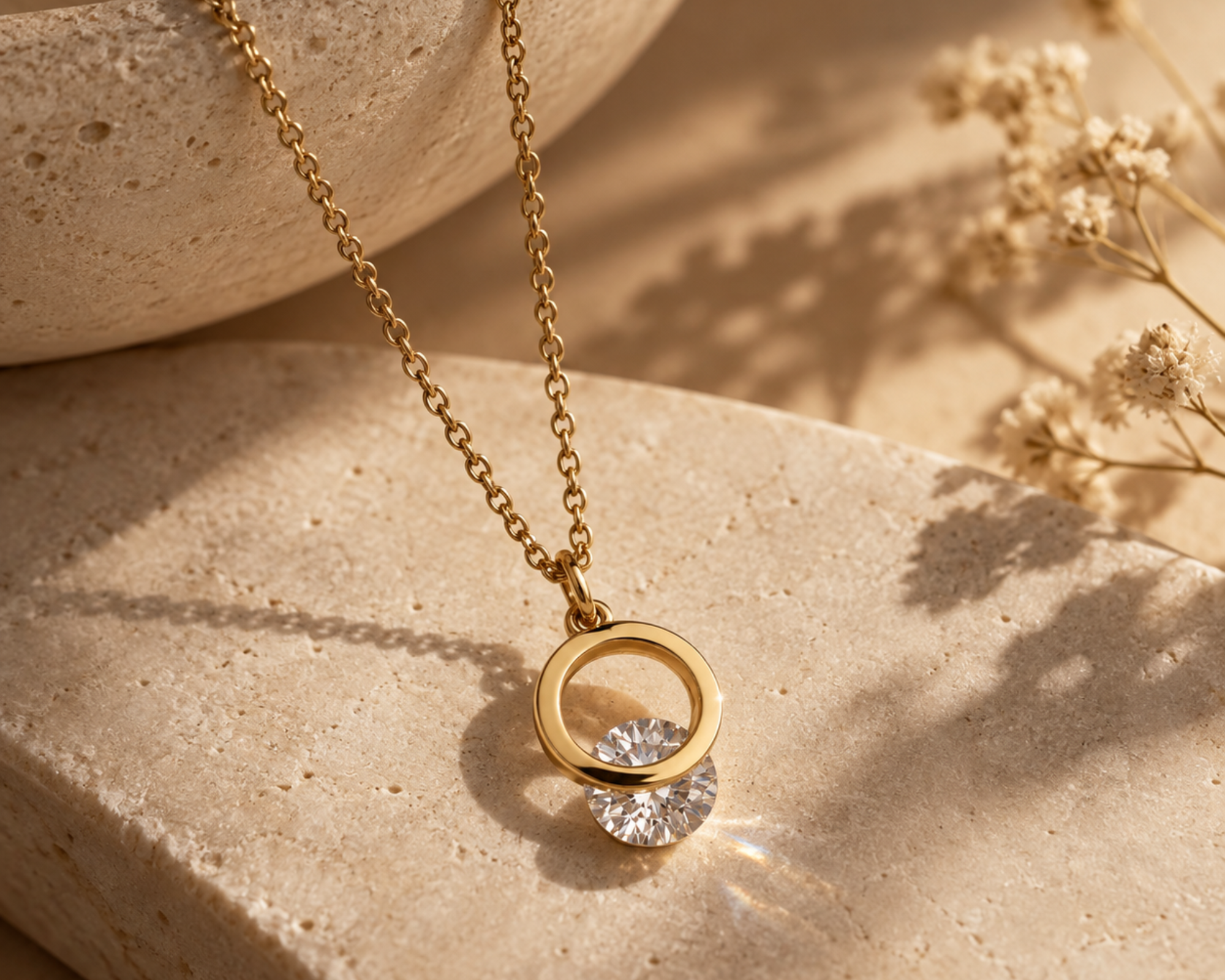 Gold-toned stone pendant necklace by SALVE featuring a stylish pendant with vibrant stone details.