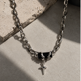 Gothic Black Cross Silver Chain for Men