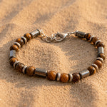 Salve Tiger Eye bead bracelet for men featuring polished round tiger eye stones on an elastic band, stylish and natural accessory.