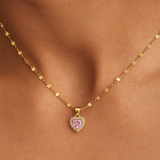 SALVE CZ Baby Pink Heart Pendant Necklace with a sparkling pink heart charm on a delicate chain.