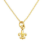 Salve Fleur de Lis pendant necklace featuring a detailed gold-tone charm on a delicate chain.