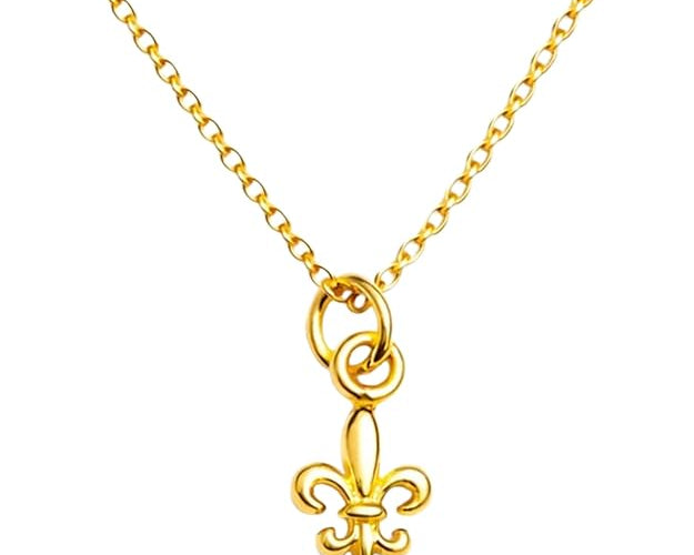 Salve Fleur de Lis pendant necklace featuring a detailed gold-tone charm on a delicate chain.