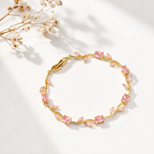 Salve Pink Tulip Bracelet for Women featuring a delicate pink tulip charm on a silver chain.