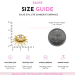 SALVE Evil Eye Sunburst Stud Earrings featuring vibrant blue and gold sunburst design for a stylish, protective jewelry look.