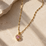 Salve CZ baby pink heart pendant necklace with a silver chain, featuring a sparkling pink heart charm.