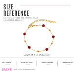 Salve red crystal anti-tarnish bracelet featuring vibrant red crystals on a sleek bracelet design.