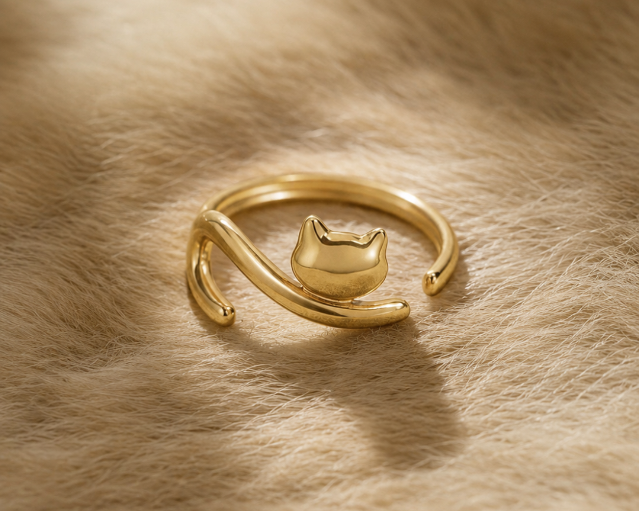 Adjustable SALVE Chic Cat Ring for women featuring a sleek cat design in silver-tone metal.