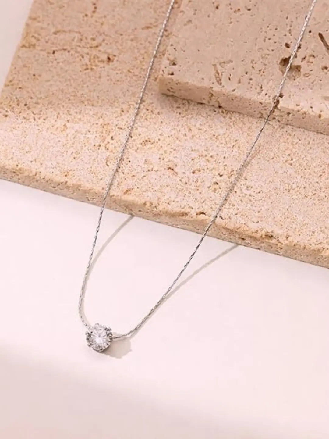 Salve Solitaire Stone Pendant Necklace for Women featuring a sleek pendant with a central solitaire stone.