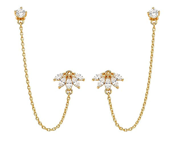 SALVE chic marquise flower ear chain earrings featuring delicate marquise-shaped floral design and gold-tone finish.
