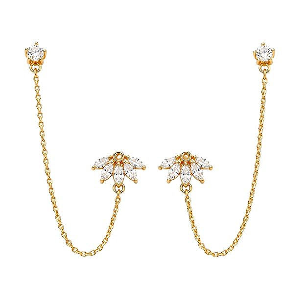 SALVE chic marquise flower ear chain earrings featuring delicate marquise-shaped floral design and gold-tone finish.