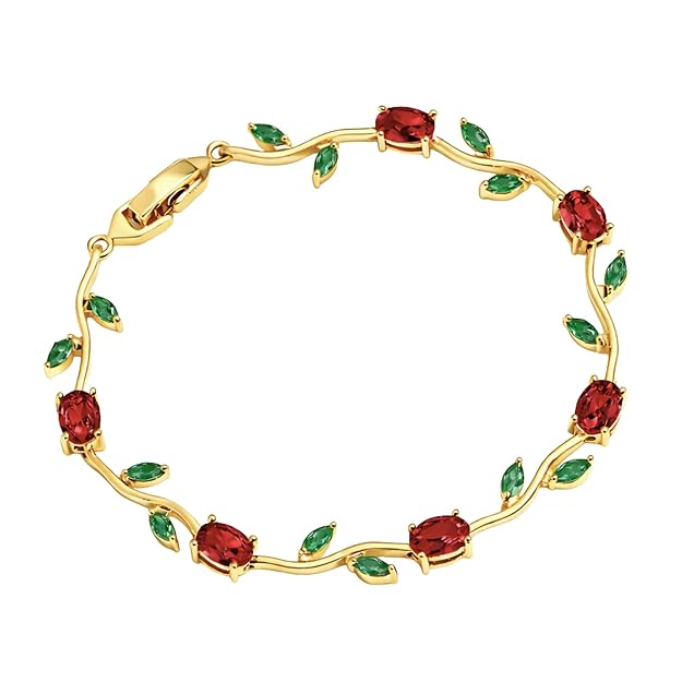 Maroon and green tulip-shaped bracelet by SALVE with floral design and intricate detailing on a neutral background.