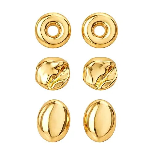 Set of three chunky gold earrings from SALVE featuring bold, textured designs on gold-tone earrings for stylish wear.