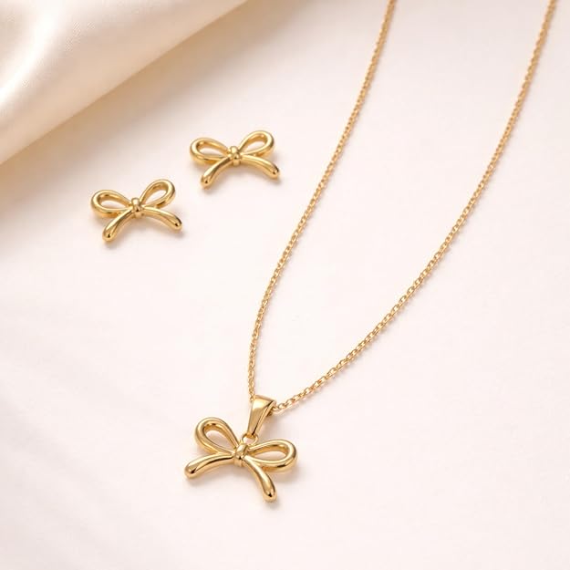 Bow-Mance Stud Earrings & Pendant Set SALVE