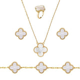Salve White Clover Earrings Ring Bracelet Pendant Set for Girls