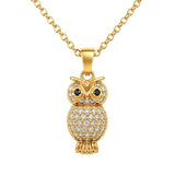 Rhinestone Owl Gold Pendant