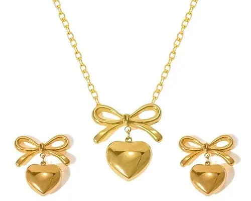 Salve Bow Heart Drop Earrings & Pendant Set for Women - Salve
