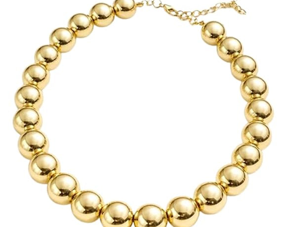 Salve chunky gold beaded aesthetic necklace featuring large gold beads on a stylish chain for a trendy accessories look.