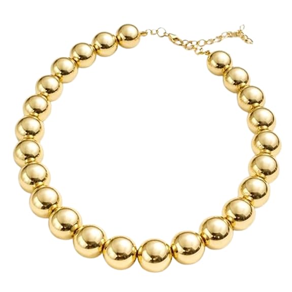 Salve chunky gold beaded aesthetic necklace featuring large gold beads on a stylish chain for a trendy accessories look.
