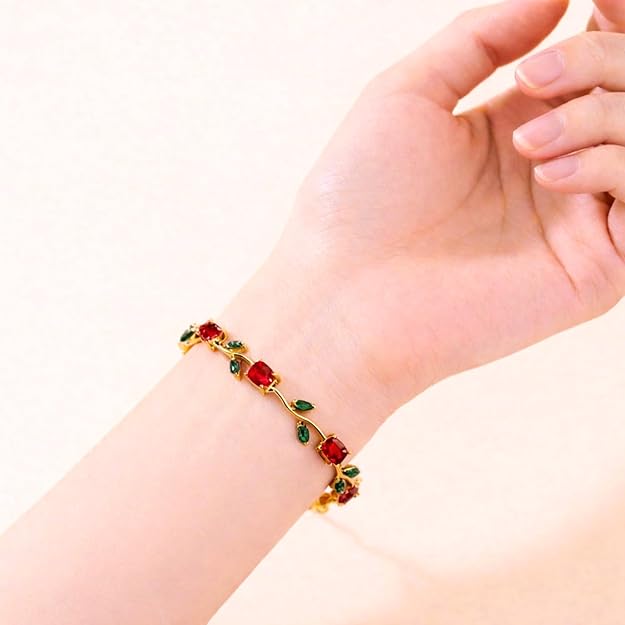 Salve maroon and green tulip bracelet with floral design, featuring intricate metalwork and colorful enamel accents.