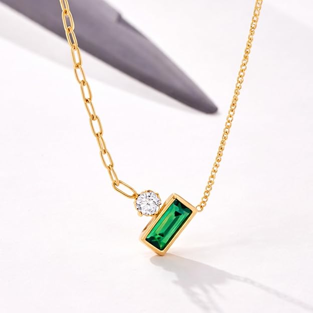 Emerald Green Rectangular Stone Pendant SALVE