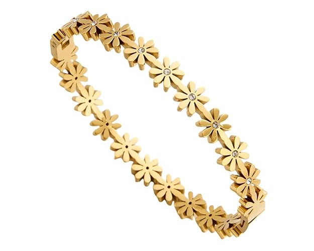 Gold floral daisy bracelet by SALVE featuring delicate flower charms on a slender chain for a stylish accessory.