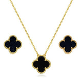 Salve Black Clover Pendant Earrings Set