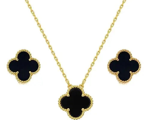 Salve Black Clover Pendant Earrings Set - Salve