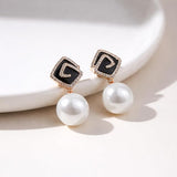Black Enamel Faux Pearl Drop Earrings SALVE